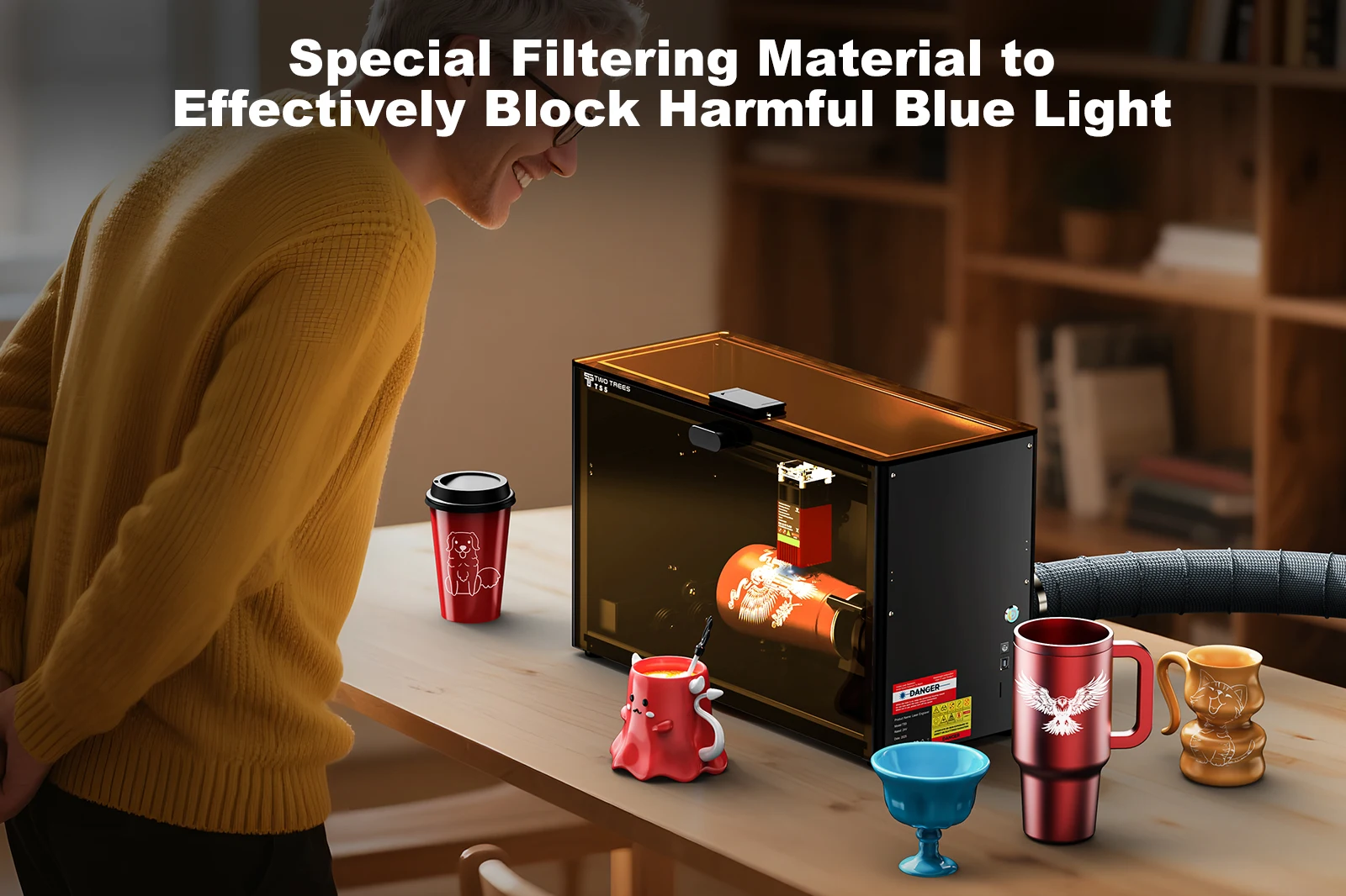 Twotrees TS5 7W Cup Lasergravurmaschine mit Drehmodul und Blaulichtschutzabdeckung, 95% vormontiert, einfach zu installieren, EU-Version – Detail 14