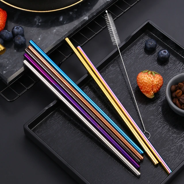 4Pcs Reusable straws bubble tea Stainless Steel Drinking Straw 12mm&6mm Wide  Metal Straws Set Milkshake Straw with Cleaner Brush