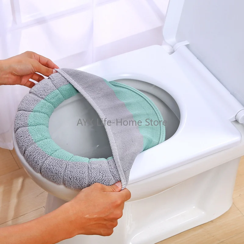 Toilet seat cover toilet seat cushion Winter Warm Toilet Seat Cover Washable Bathroom Toilet Pad Cushion With Handle Thicker Soft Mat Knitting Warmer Closestool Mat