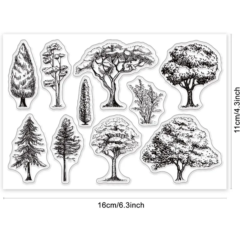 1Sheet Various Trees Clear Stamp Landscape Silicone Clear Stamp Natural Plant Rubber Stamps for Scrapbook Journal Card Making clear stamps clear rubber stamps