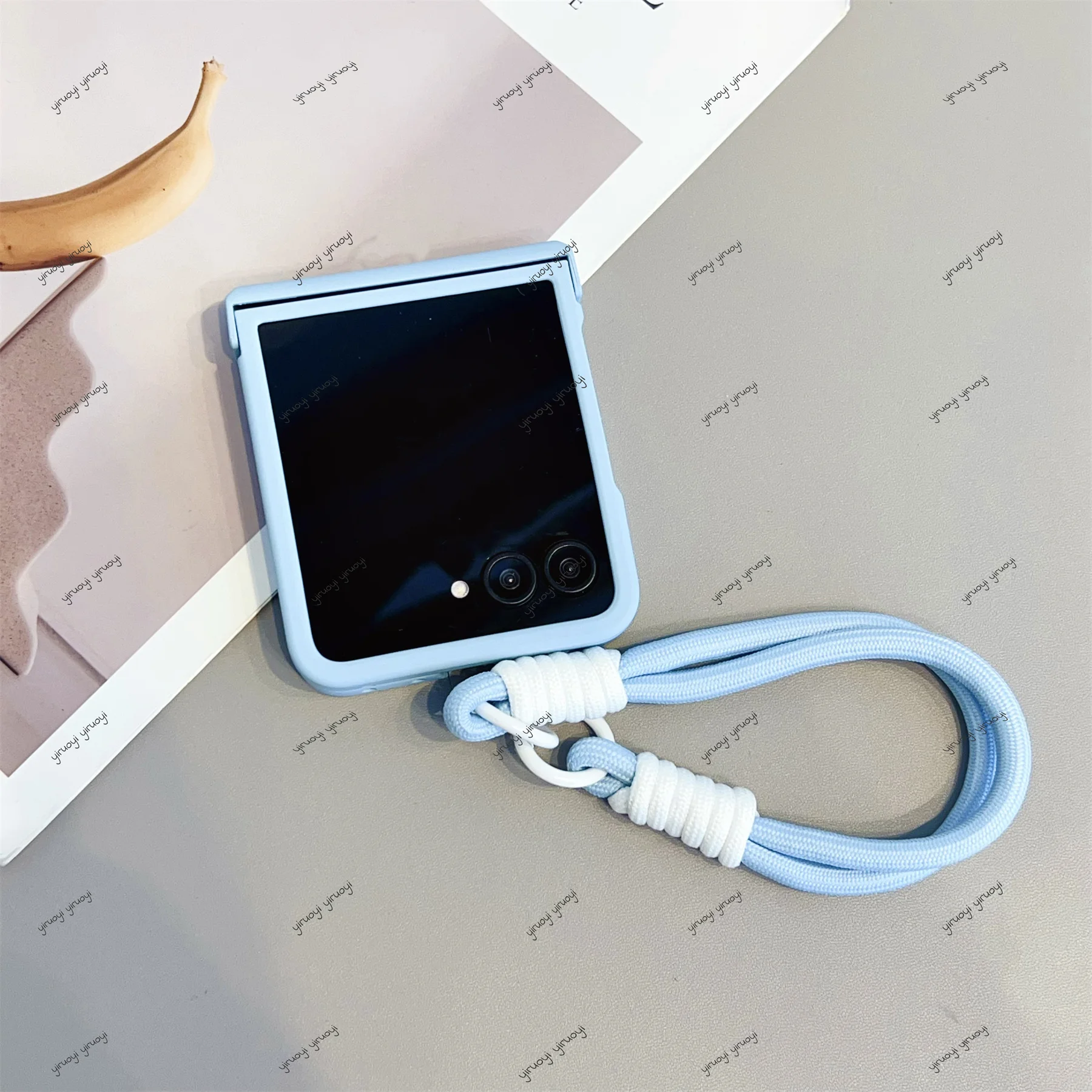 Chic Pastel Dual-Tone Smooth Phone Case with Anti-Loss Strap, Shockproof Cover