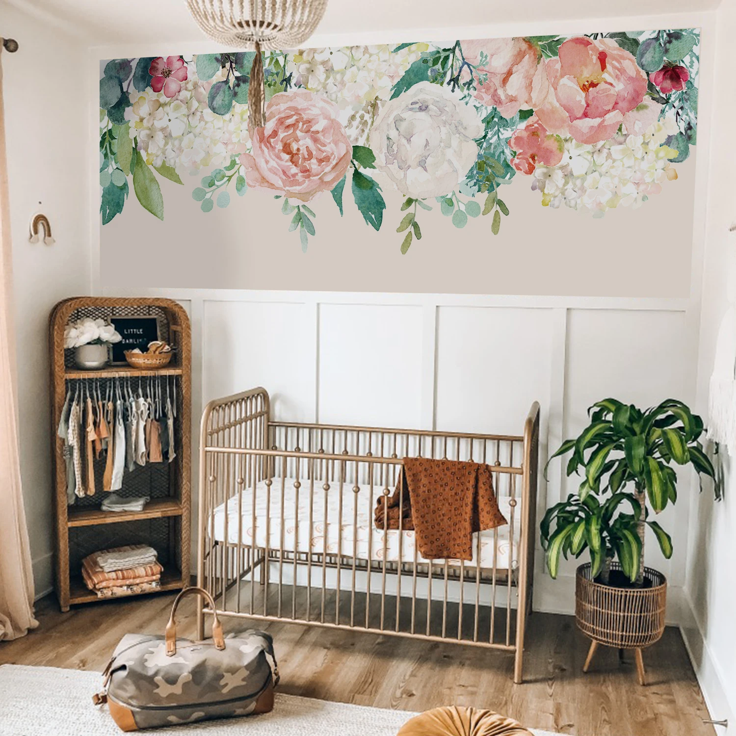 

Funlife® Fabric Bohemain Vintage Rose Garden Wall Border 6PCS Big Mural Peel and Stick Nursery Room Decorative Wall Stickers