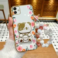 3 - Piece Set: Gradation Rose Leaves Phone Case with Lanyard and Rabbit Stand - Galaxy A02 (WHITE)