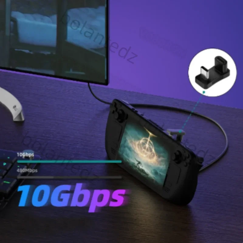 10Gbps 2 In 1 USB C Adapter 90 Degree USB C Extender Right Angle PD 100W Fast Charging Adapter ForSteam Deck Laptop Tablet