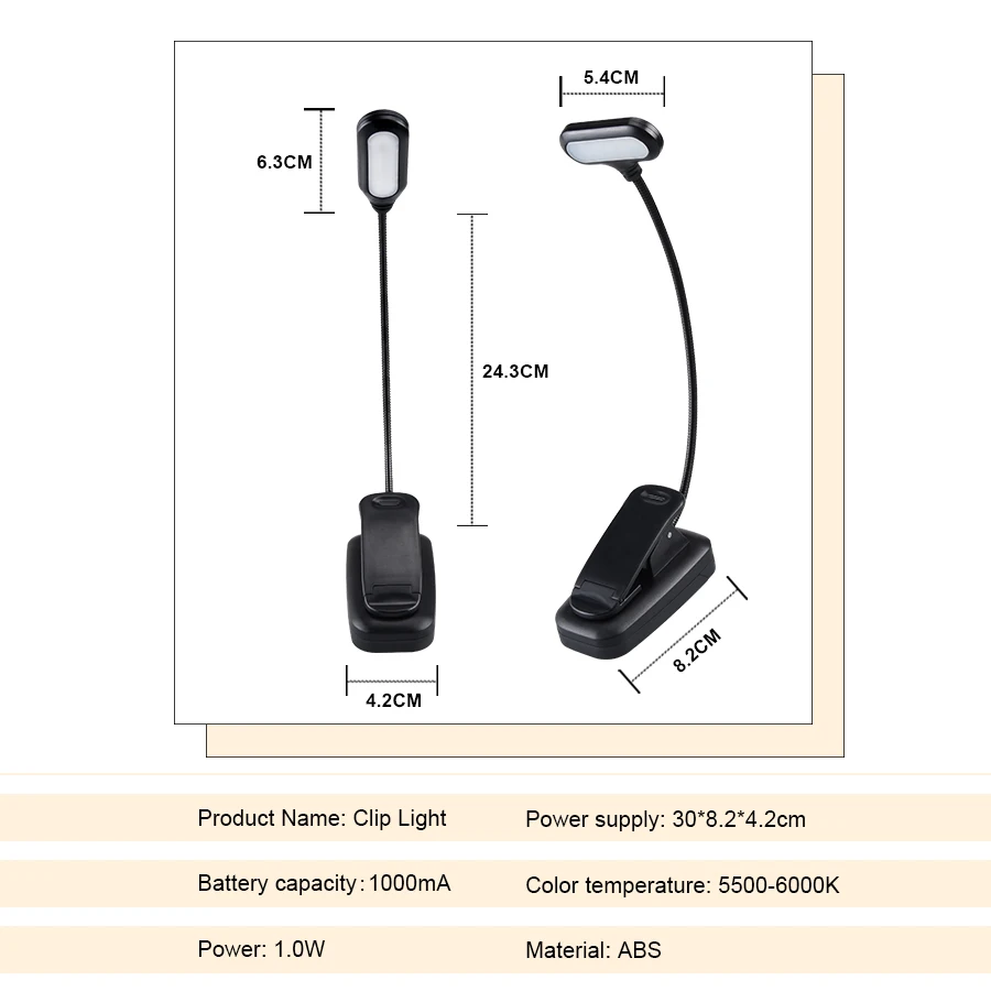 Mini LED olho proteção luzes de leitura, clip-on mesa, abajur, ajustável, flexível, alimentado por pilhas, quarto, estudo