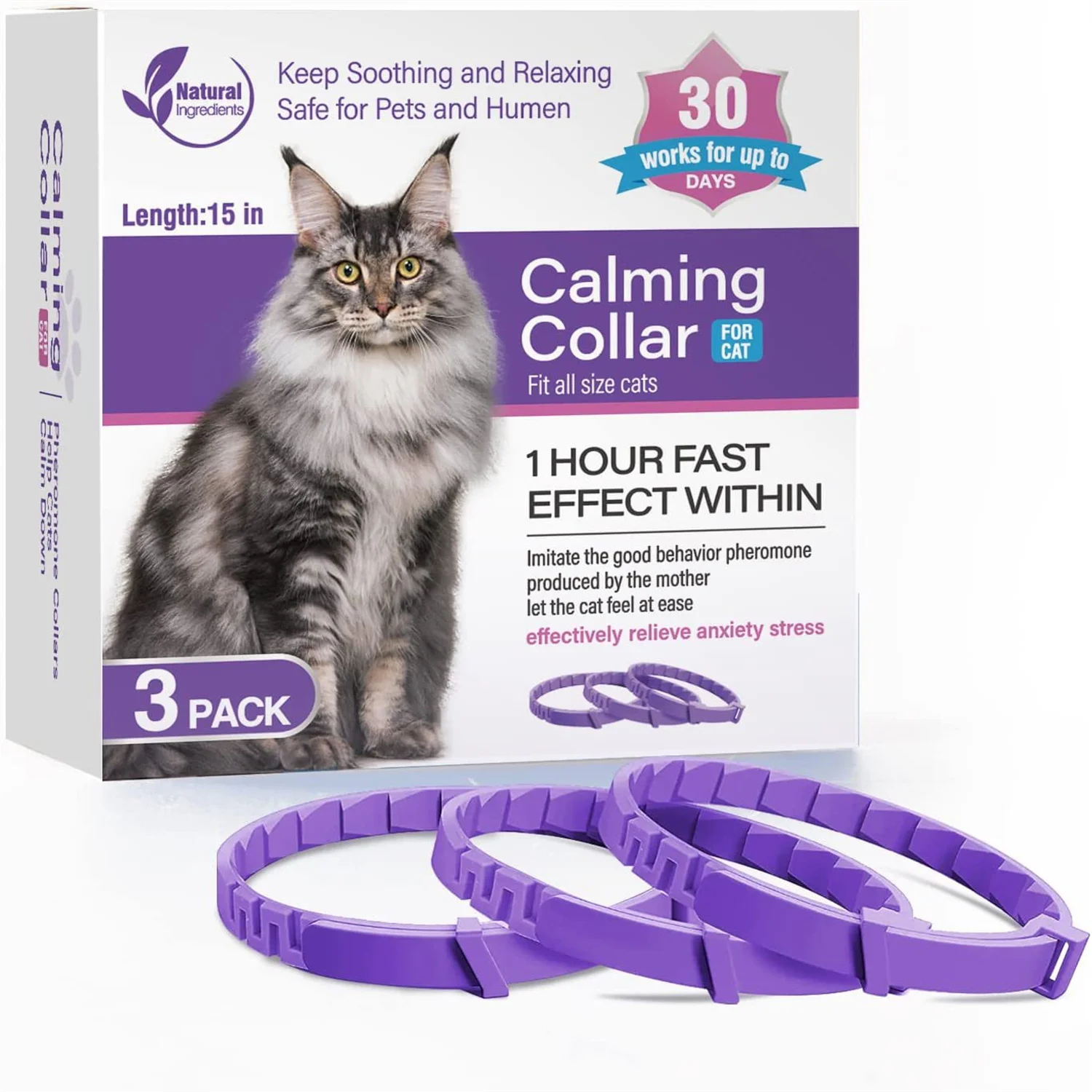 

3PCS Calming Collar for Cat and Dog Pheromone Collar Efficient Relieve Reduce Anxiety Stress Calm Relaxing Comfortable Breakaway