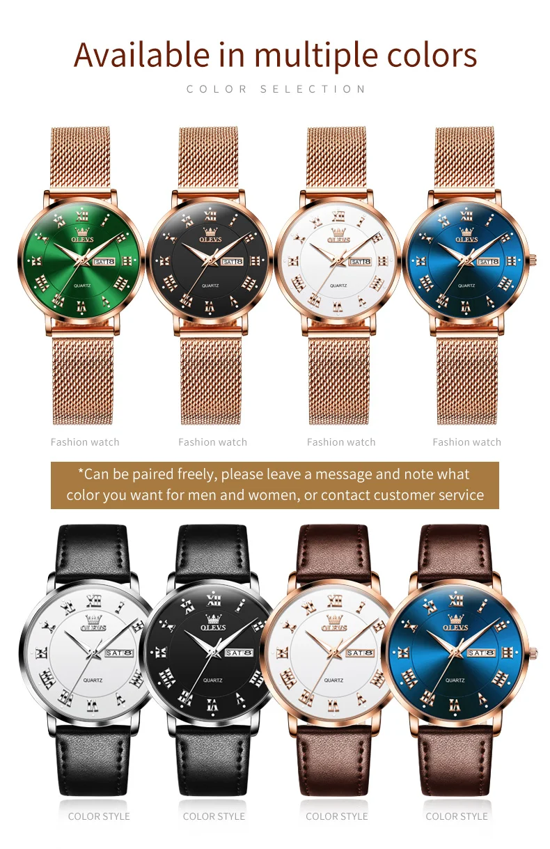 ساعات OLEVS للأزواج كاجوال عصرية مقاومة للماء من أ...