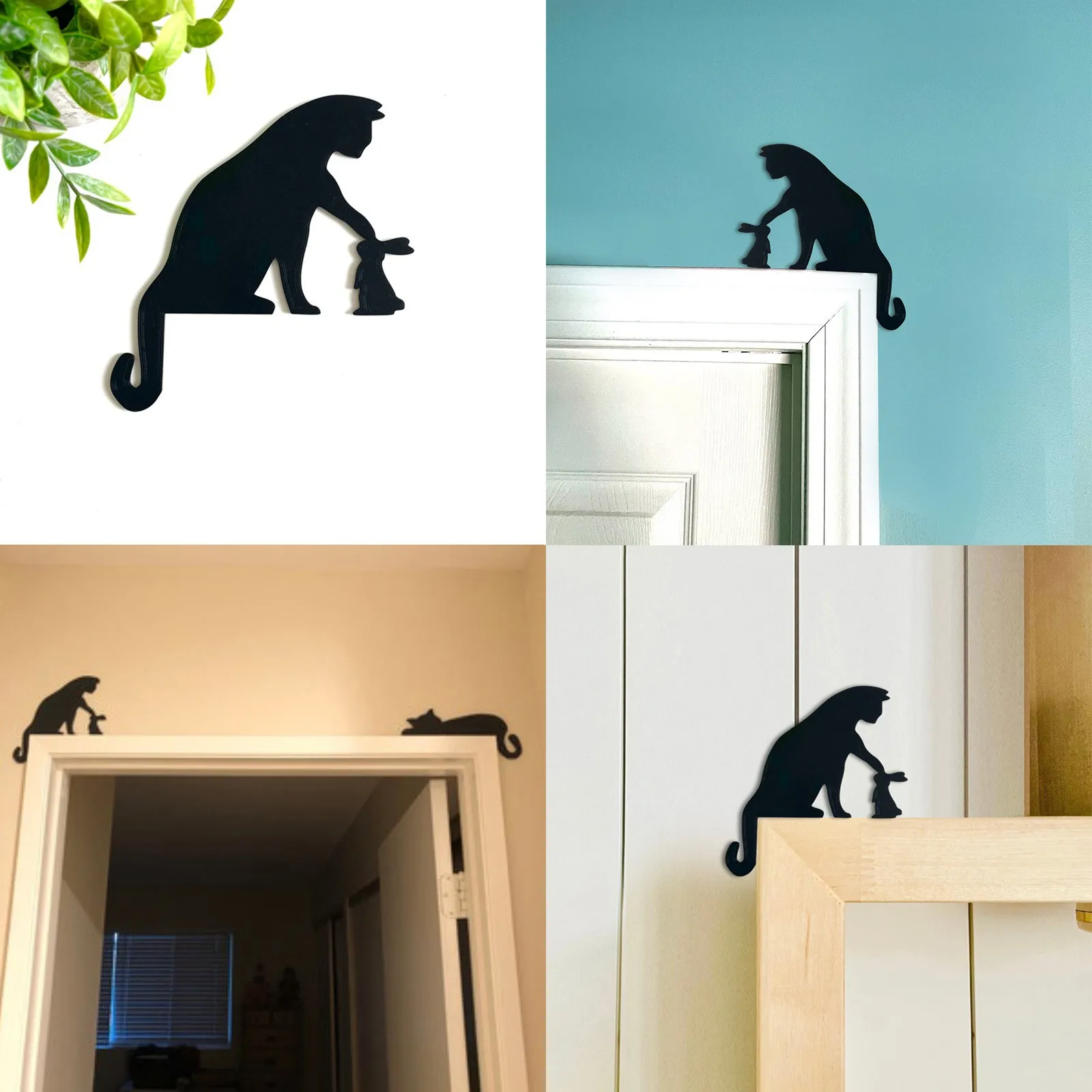 Easter Bunny Cat Wooden Door Corner Door Frame Decoration Wall Stickers Holiday Decoration Easter Rabbit Cat Corner