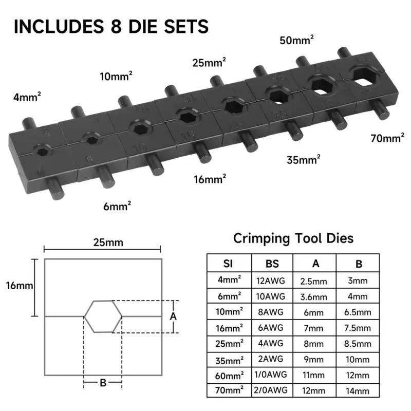 수동 유압 플라이어 4 6 8 10 16 25 35 50 70mm² 몰드 8T 고전압 유압 크림핑 툴 케이블 배선 크림핑 플라이어