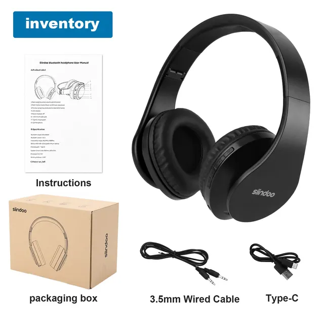 Siindoo-auriculares estéreo plegables con Bluetooth, audífonos de música FM  con soporte para tarjeta SD y micrófono para móvil, Samsung y PC, JH-812 -  AliExpress