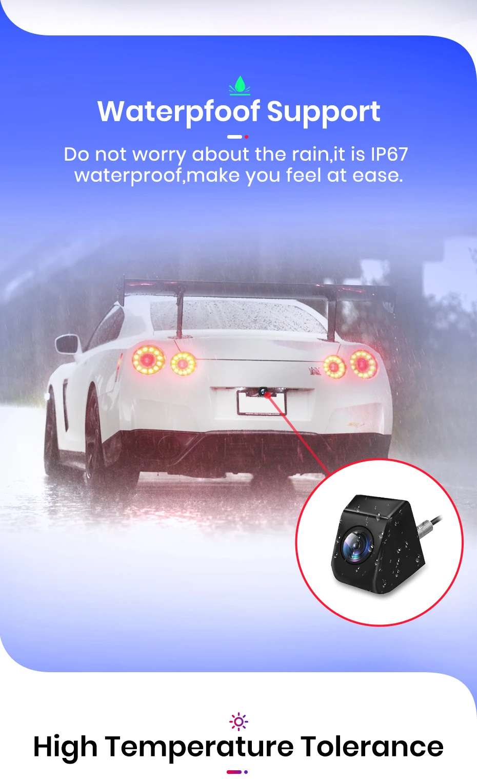 Junsun Auto-Rückfahrkamera, 720P Auflösung, wasserdicht, 140 ° Einparkhilfekamera mit Weitwinkel-Rückfahrkamera – Detail 6
