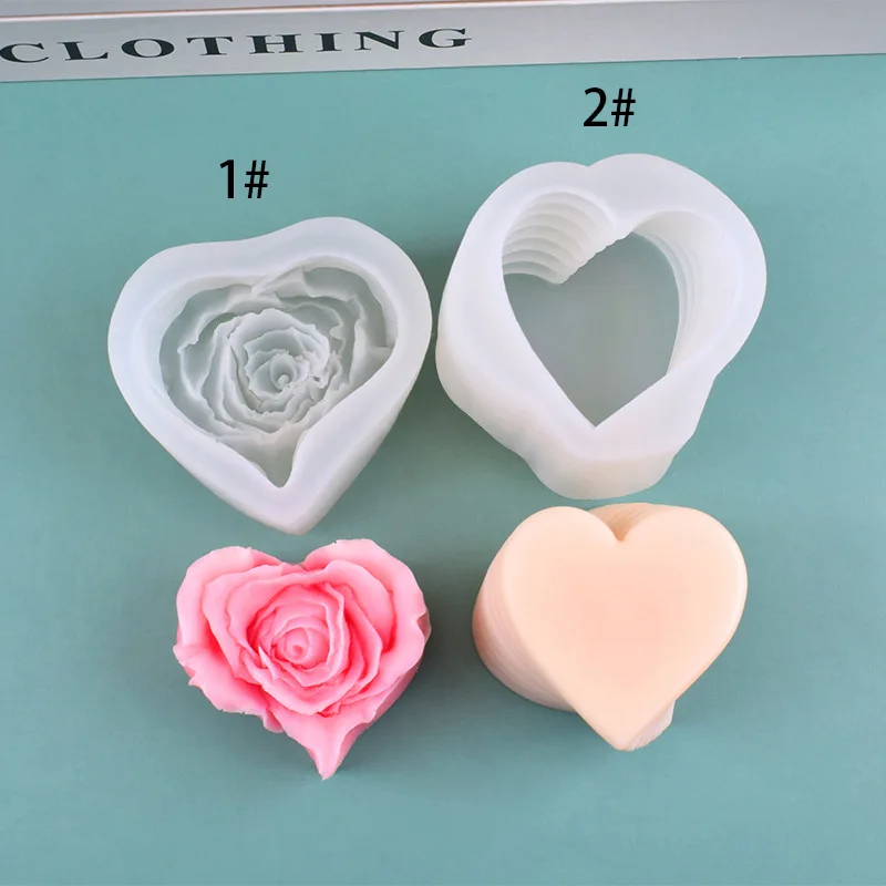 Moules En Silicone En Forme De Cœur Et Rose - Lot De 2 Pour Bougies, Savons, Chocolats, Gâteaux | 3D, Facile à Démouler | DIY, Décoration, Cadeau Fait Maison