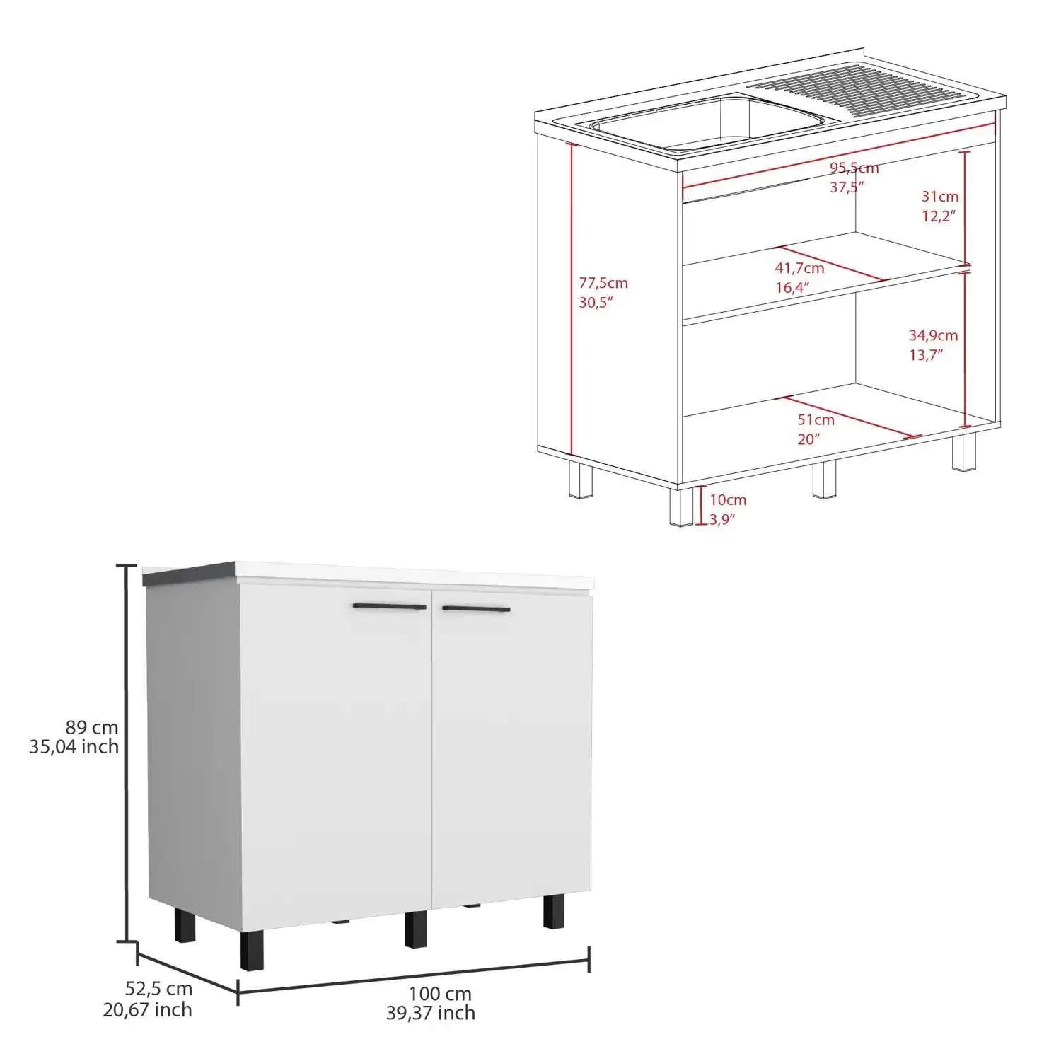 Napoles 2 Utility Sink with Cabinet, Stainless Steel Countertop, Interior Shelf White 2