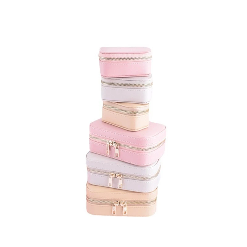 

Set of 2pcs Jewelry Case Travel Rings Zipper Case Earrings Necklace Display Box Portable Jewelry Storage Box E0BE