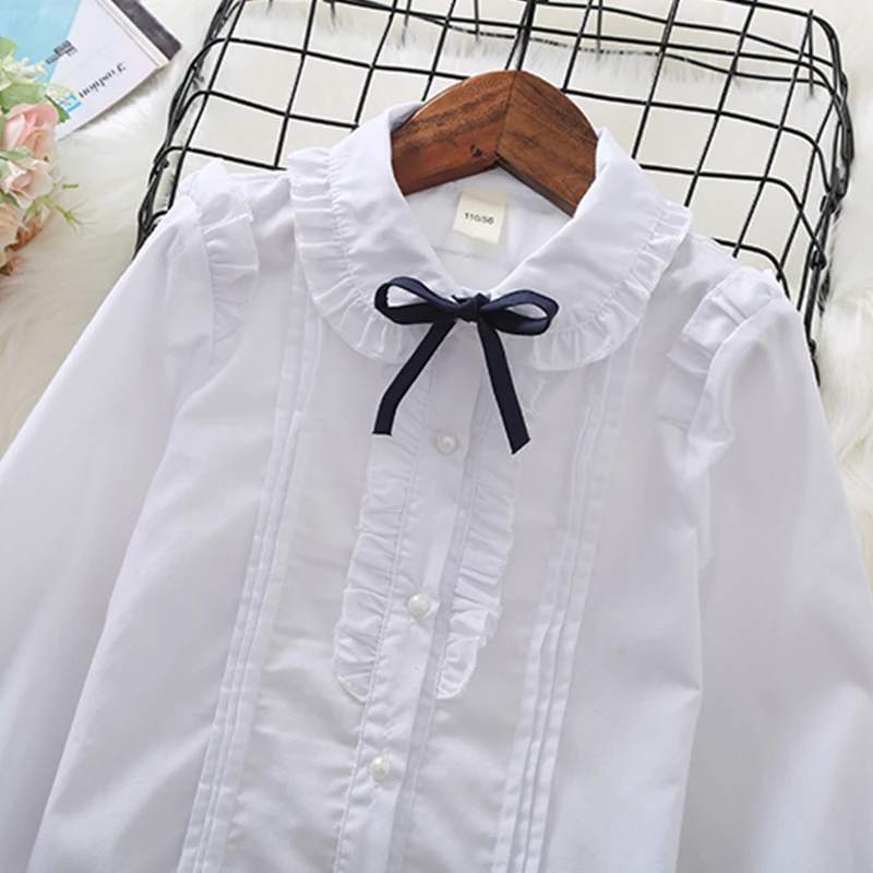Girls Blouses Spring & Autumn Long Sleeve Preppy Style Ruffles Kids Shirts Casual Cotton Girls Clothes School Uniform Vestidos