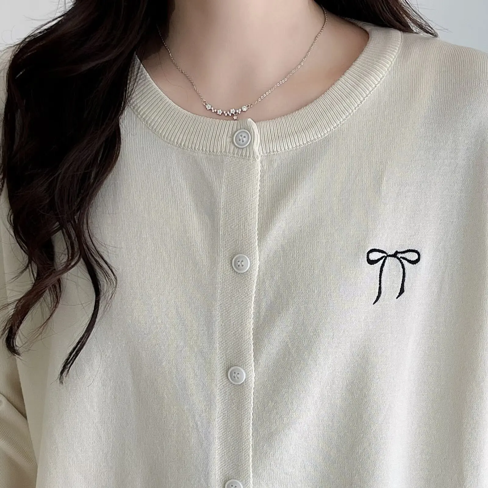 XXXXL Fashion Plus Size Women's Sweaters Autumn New Style Simple Embroidered Bow Knitted Cardigan 4065