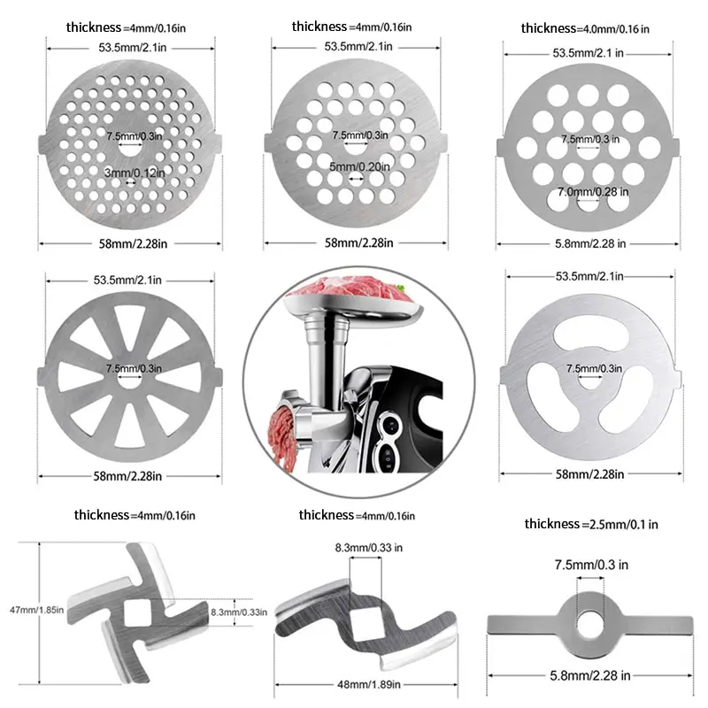 Meat Grinder Spare Parts 1PC Meat Grinder Plate Net Knife Stainless Steel Hole Plate for 55mm Diameter