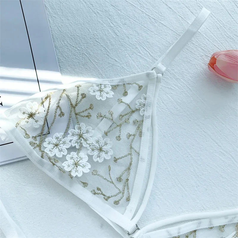 Sexy Lingerie Set Hot Exotic Costumes Invisible Bra New Sexy Fashion G-String Thong Sleepwear Flower Sets ropa interior mujer