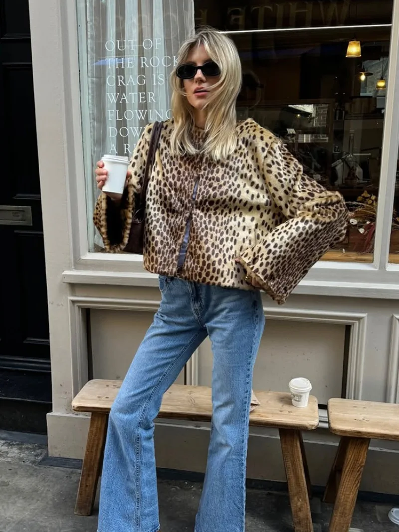 UNITIM Damen Kunstpelz Leoparden-Jacke Rundhals Langarm Knopfleiste Vorne Mäntel Frühling Edgy Damen Oberbekleidung Vintage Outwear – Detail 18