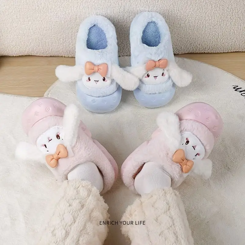 

Sanrio Cinnamoroll Plush Slippers Cartoon Anime Kawaii Cute Woman Winter Thicken Warm Waterproof Non-Slip Home Shoes Gifts Girls