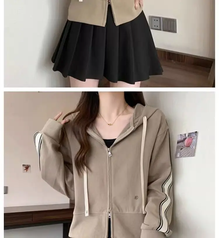 Frühling Herbst Neue Zipper Hoodie Langarm Vielseitiges Top – Detail 21