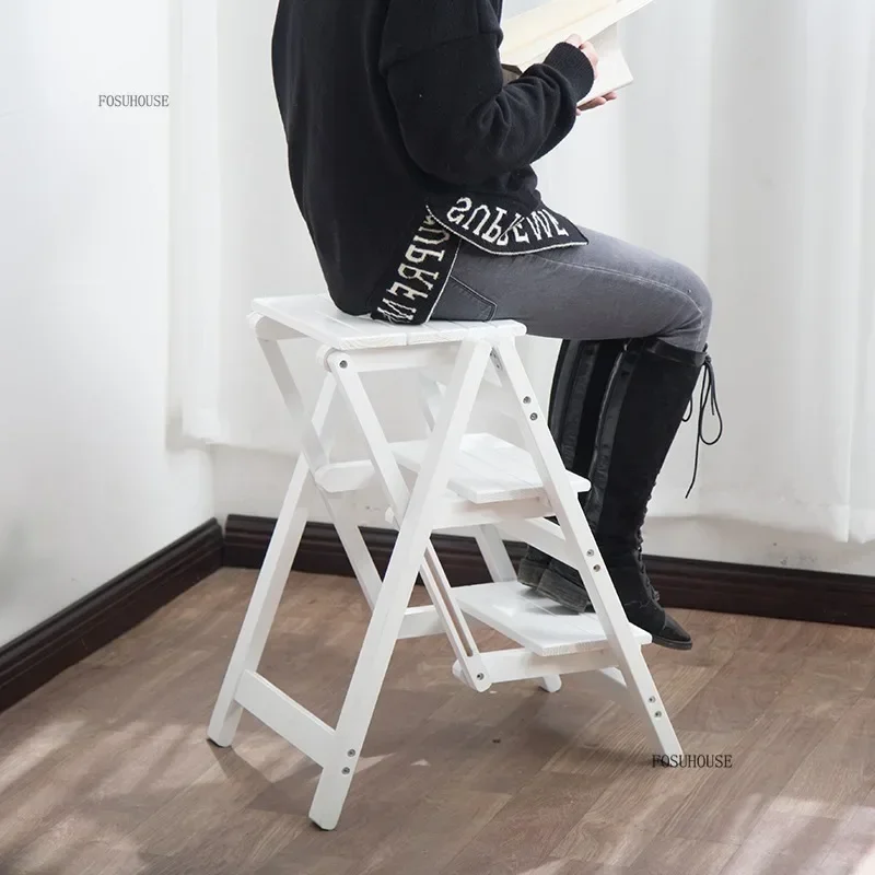 단단한 나무 접이식 단계 의자 다기능 사다리 홈 가구 헤링본 사다리 2/3/4 단계 사다리 꽃 스탠드 t