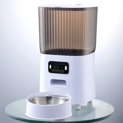 Smart Automatic Cat Feeder with Camera and Voice Recorder, 5L Dual Bowl Dry Food Dispenser (Single bowl video)