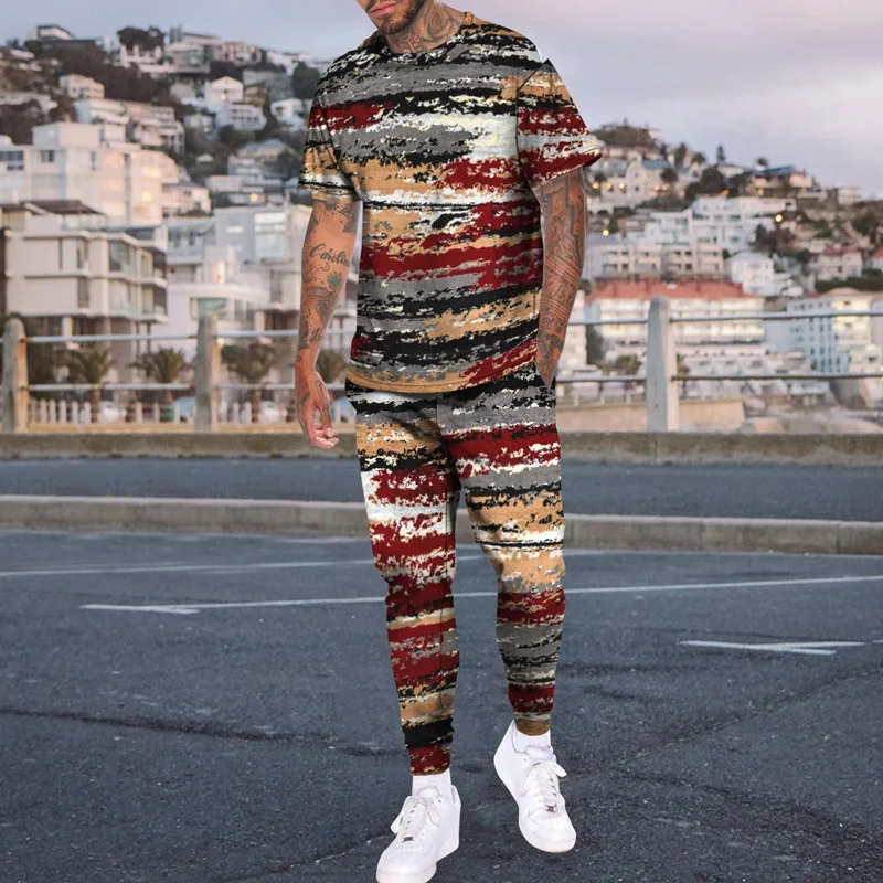 New Trend 3D Printed Men's 2 Piece Sets Oversized T Shirts Joogers Outfits Fashion Streetwear Trousers Tracksuit Male Clothing