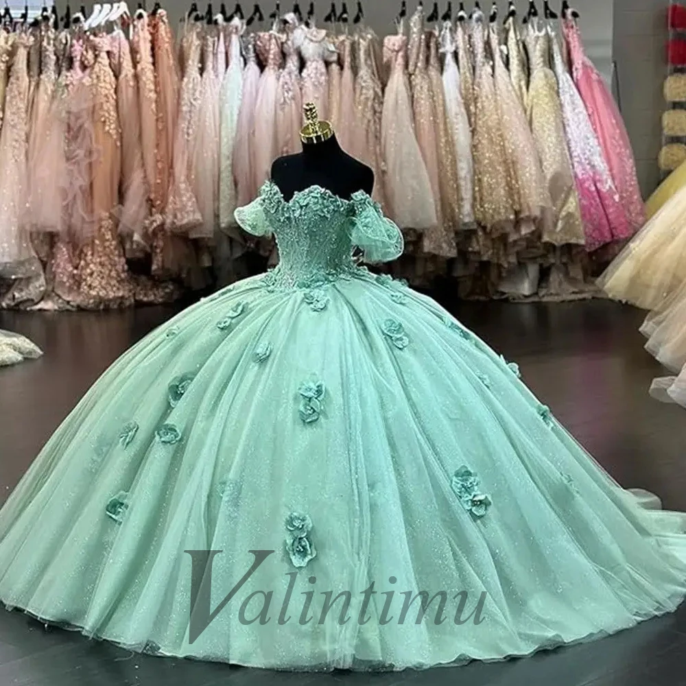 Valintimu Ball Gown Quinceanera Dress for Girl Off the Shoulder Sweetheart Glitter Robe Quinceanera Rouge Customized