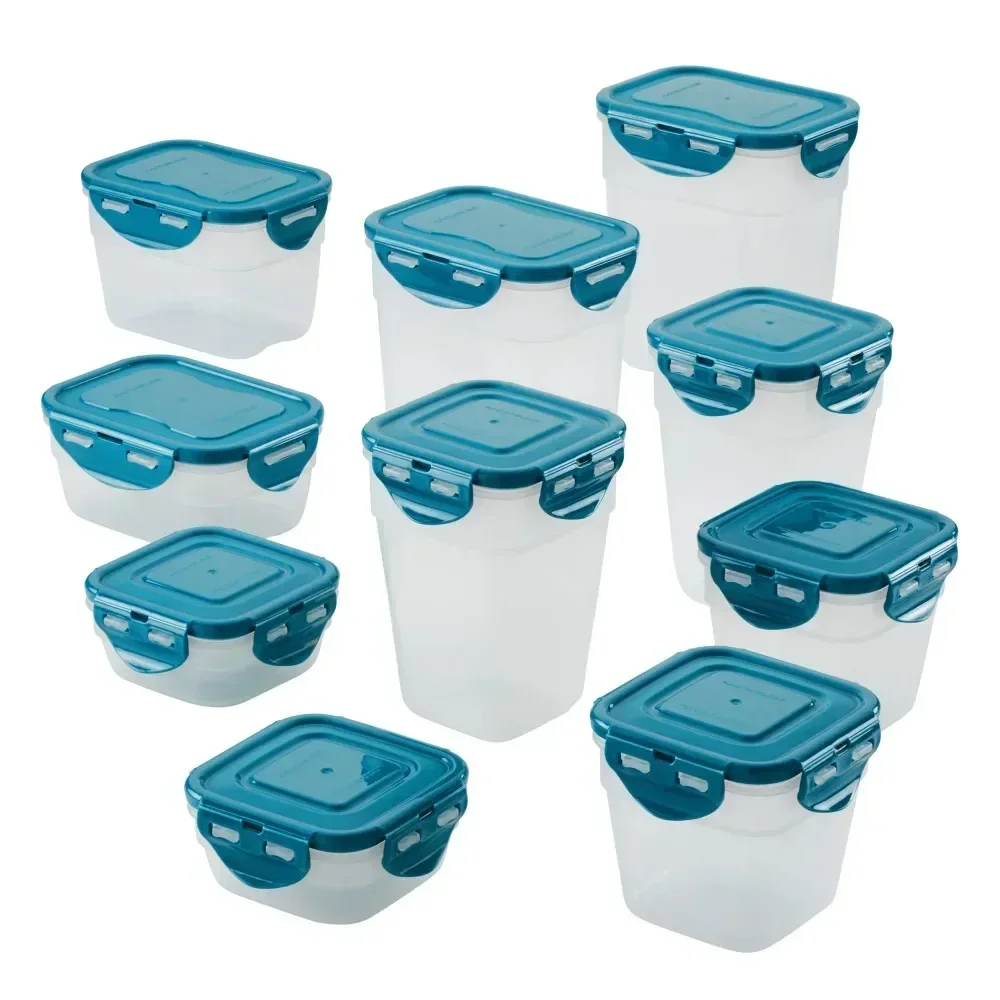 

Kitchen Organizer Leak-Proof Stacking Food Storage Container Set, 20-Piece, Teal Lids Food Storage Containers Kitchen Organizer