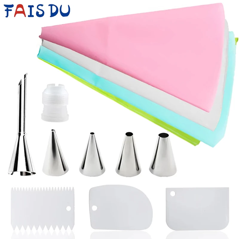 FAISDU Silicone Reusable Bag Set Kitchen Stainless Nozzle DIY Cake Icing Piping Cream Cake Decorating Tools Baking Accessories FAISDU Silicone Reusable Bag Set Kitchen Stainless Nozzle DIY Cake Icing Piping Cream Cake Decorating Tools Baking Accessories
