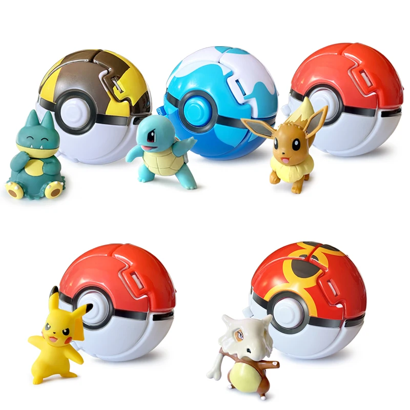 4pcs/set Pokeball Tiny Pokemon Ball Pikachu Figures Inside Action Toys Eevee Vulpix Fennekin Cubone Model Childrens Gift |
