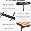 King Size Bed Frame with Upholstered Headboard, Platform Bed Frame with Metal Slats, Button Tufted Square Stitched Headboard, No 5