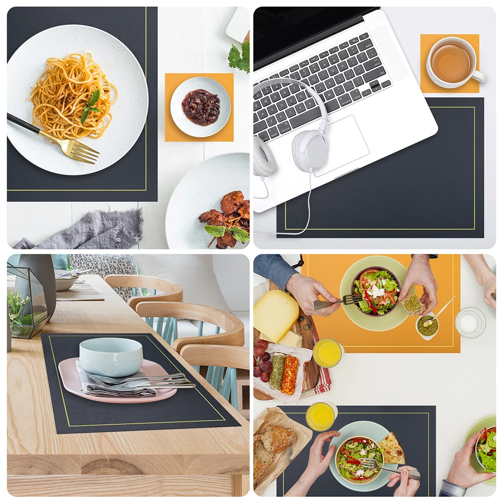 Faux Leather Placemats and Coaster Sets of 4 Dual-Sided PU Table Mat Hot Resistant Place Mats for Dining Table Christmas Décor: 3 - 5 Days Free Delivery Only UK