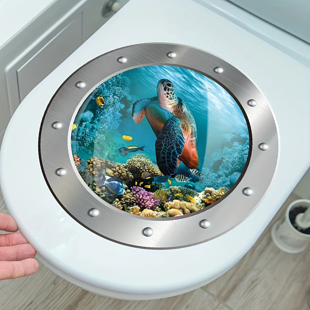 Sea World 3D Turtle Toilet Stickes Self-Adhesive Removable Bathroom Wall Stickers Waterproof Toilet Lid WC Decal Home Decoration vinyl stickers toilet stickers toilet wall stickers toilet seat stickers turtle wall stickers