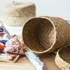Weaving Snack Storage Box Handmade Storage Baskets Wicker Wardrobe Table Round Gift Box Wicker Seagrass Flower Pot Home Sundries 6