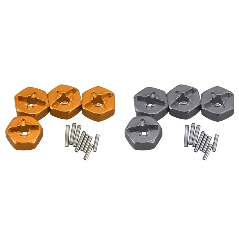 

8Pcs Aluminum Alloy 12Mm Combiner Wheel Hub Hex Adapter Upgrades For Wltoys 144001 1/14 RC Car Parts,Yellow & Grey