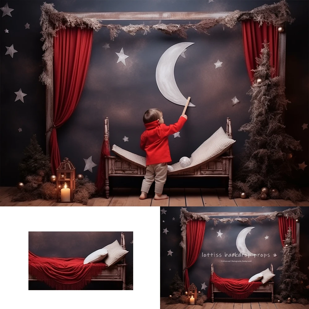 

Evening Moon Bedroom Backdrops Winter Xmas Kids Photography Child Baby Photocall Decors Star Sleeping Background