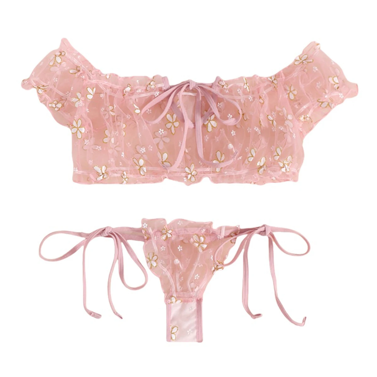 Seductive Summer Floral Lingerie Set - Off-Shoulder Bralette and Panties