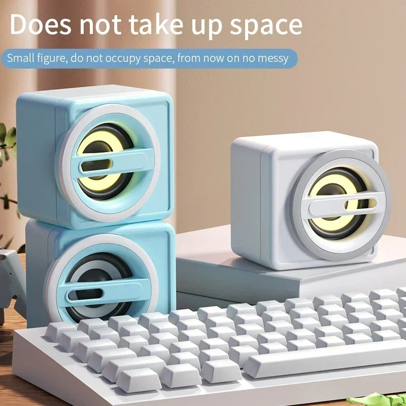 2PCS/Set Cute Computer Speaker LED Light USB Wired Speakers Hifi Sound Surround Cartoon Loudspeaker For PC Laptop Notebook