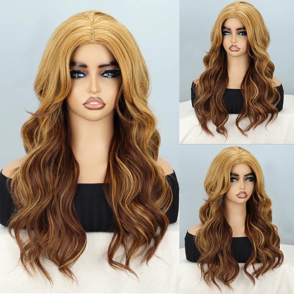 Blonde Highlights Gradient Wig Synthetic High Heat Resistant Material Suitable For Everyday Wear
