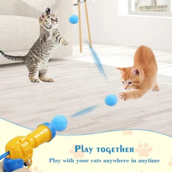 Plush Ball Shooting Gun Cat Toys Interactive Kittens Mini Pompoms Launcher Games Pet Accessories Supplies Indoor Cats Self Play 3