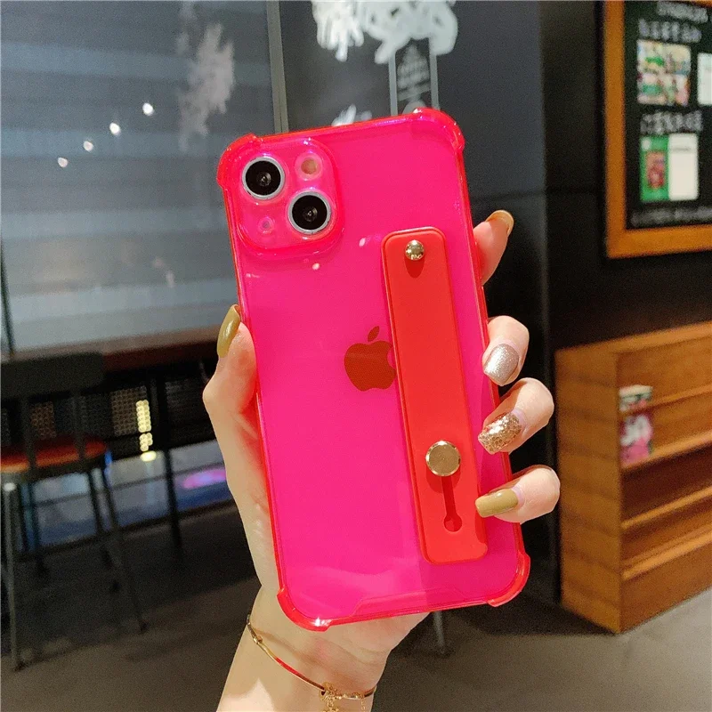 Clear Shockproof Wrist Strap Holder Phone Case with Soft Cover