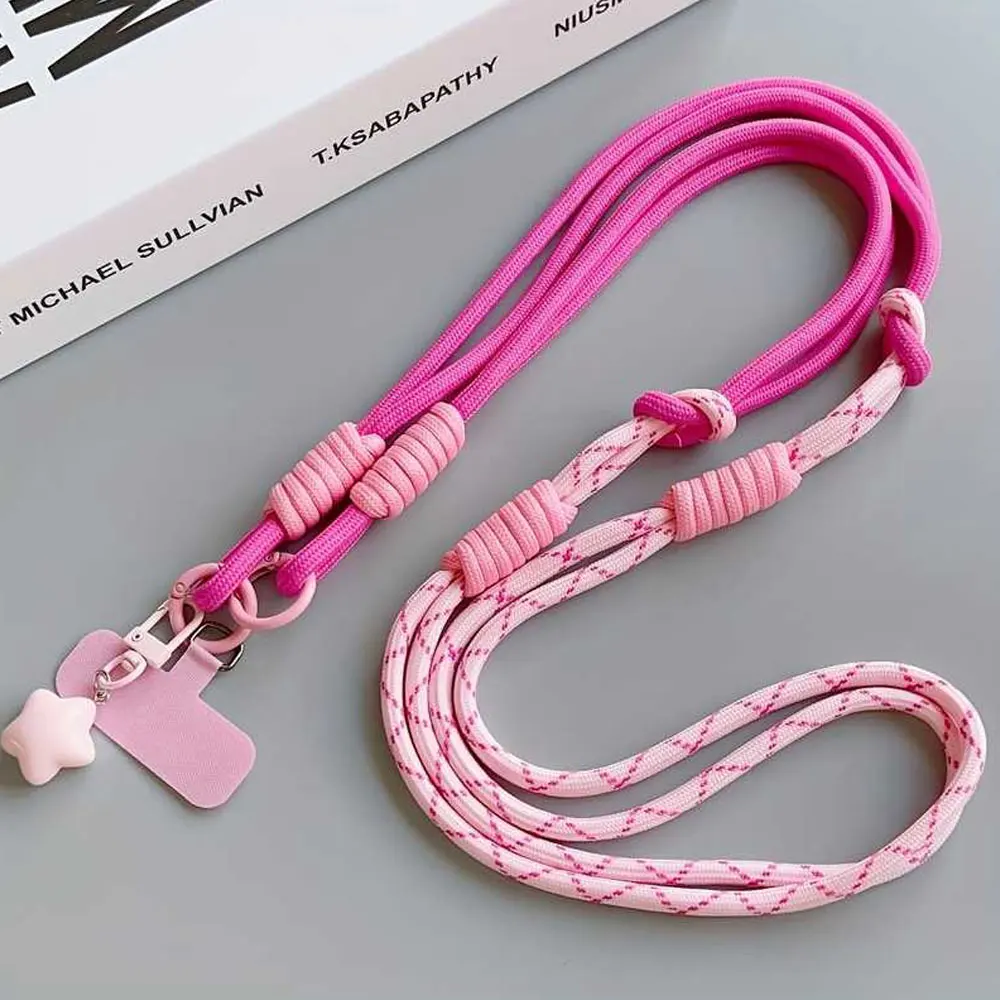 Versatile Two-Color Crossbody Phone Lanyard with Star Pendant - Adjustable Anti-Theft Hand-Woven Nylon Strap for Outdoor Travel and Everyday Use