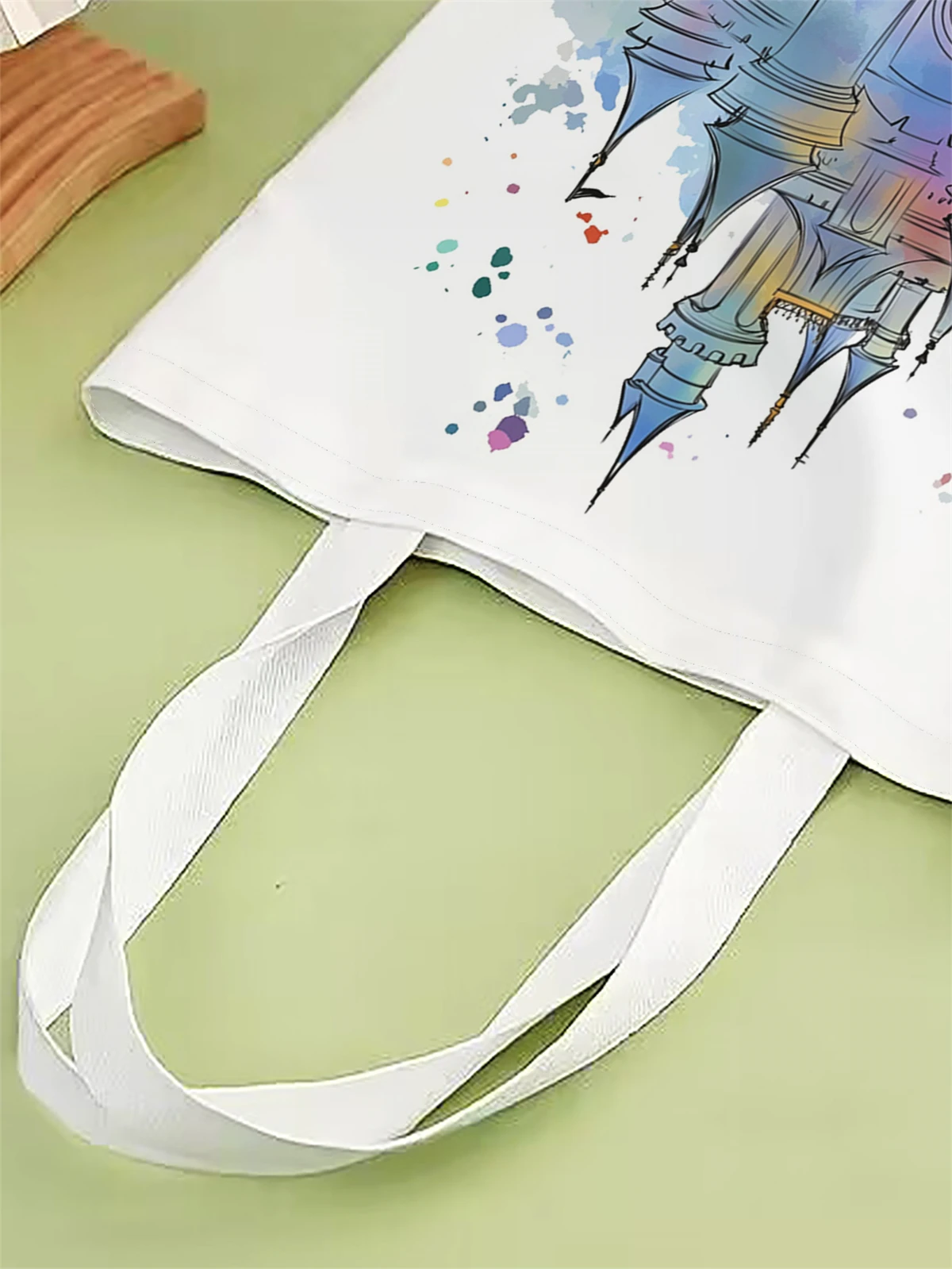 1 piece, castle pattern handbag, reusable fashionable handbag, multifunctional handbag, printed canvas shopping bag