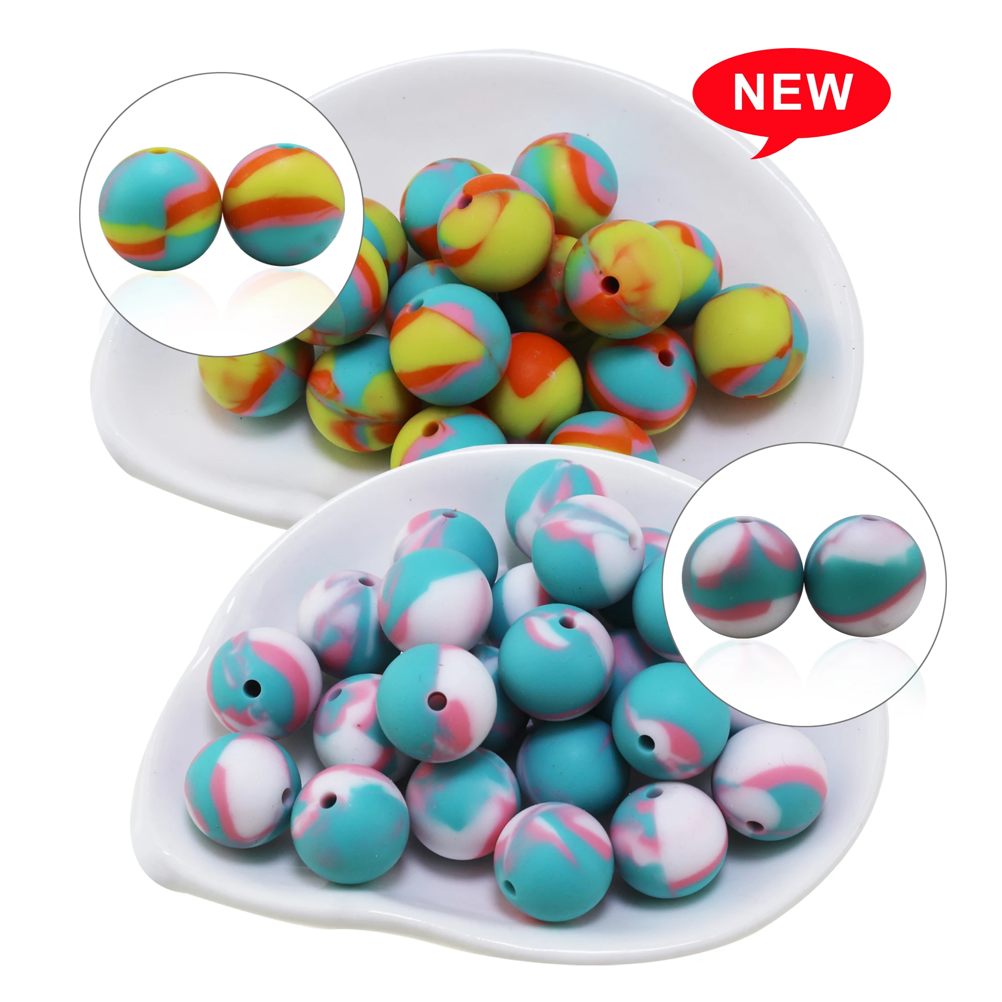 100Pcs New Swirl Rainbow Colors Perline In Silicone 15Mm Round Rust Barbie Pink Design Per Collane Di Gioielli Fabbricazione Di Perline