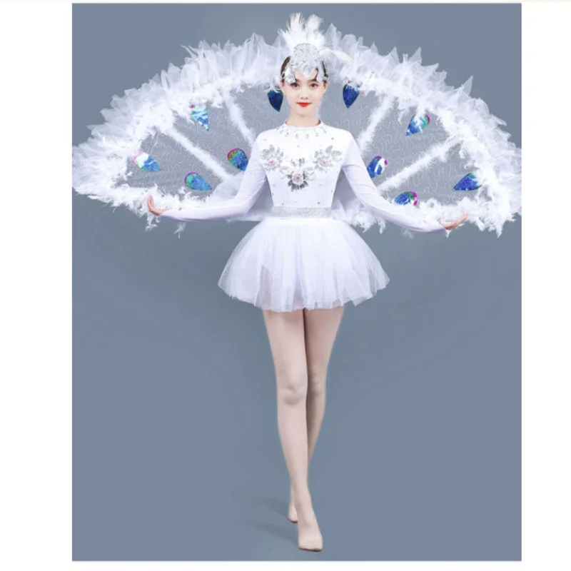

Элегантное детское платье Xiao he, открывающийся маленький костюм для танцев павлином Дай, Женский танцевальный костюм в стиле ретро