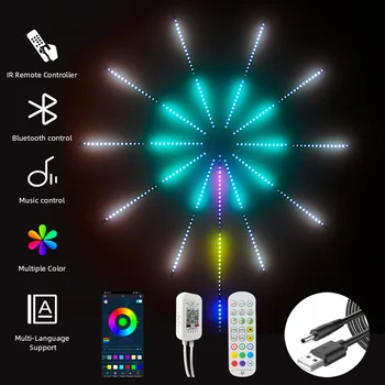 불꽃놀이 LED 스트립 조명, 축제 요정 홈 장식, 와이파이 음악 컨트롤러, USB RGB 램프, 웨딩 룸 장식 조명 스트립, DC5V