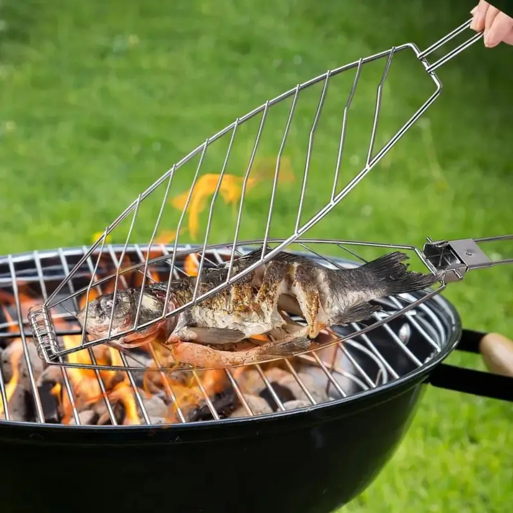 Home Multi-Functional Foldable Grill Basket Rack Portable Wear-Resistant Grill Basket for Fish Heat-Resistant Grill Basket