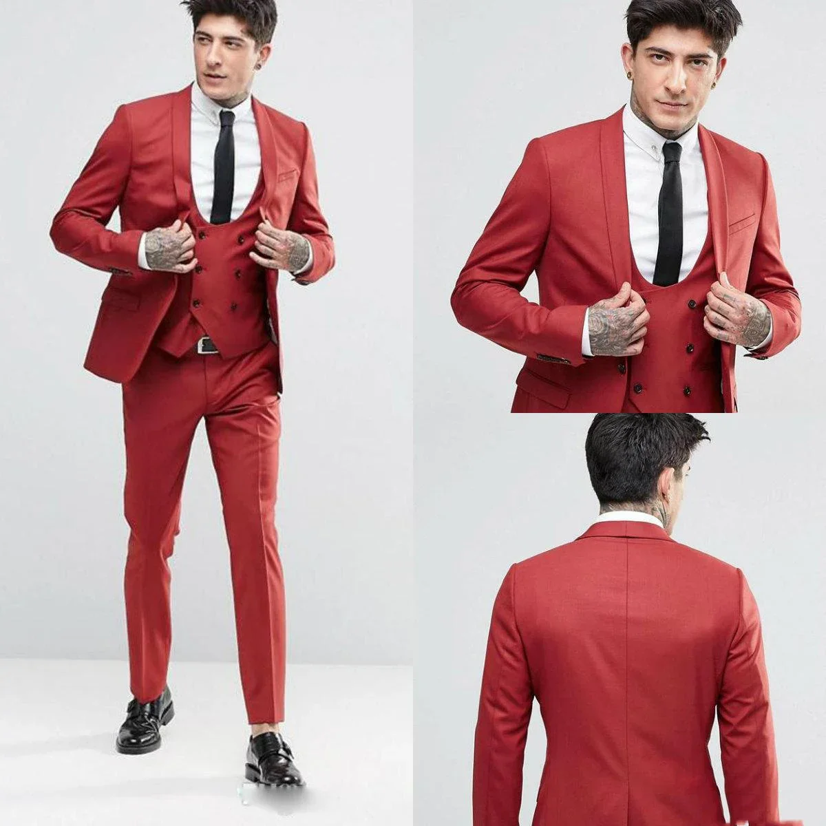 2024 Fashion Red 3 Piece Men Suit HIgh Quality Slim Fit Blazer Hombre Wedding Tuxedos Formal Party Casual Business Costume Homme
